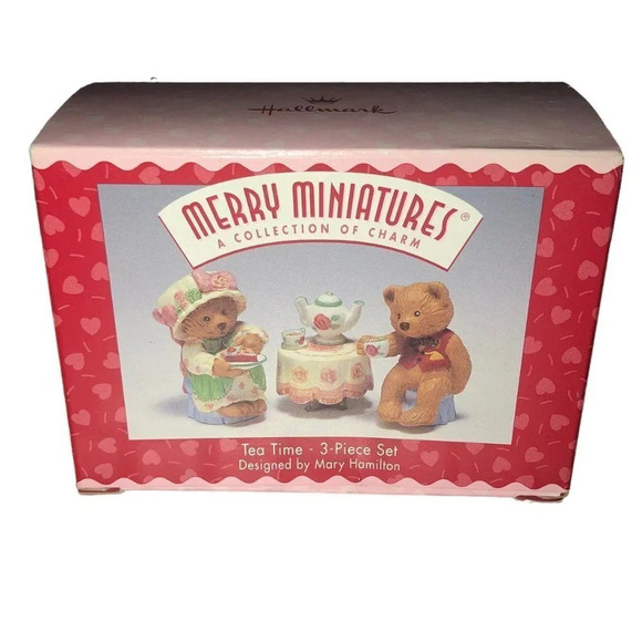 Vtg HALLMARK '97 Personalities "Tea Time" Bears Miniature Figures 3pc Set NIB - Picture 2 of 6